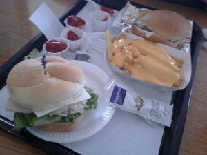 Turkey sandwich, hamburger, & fries...