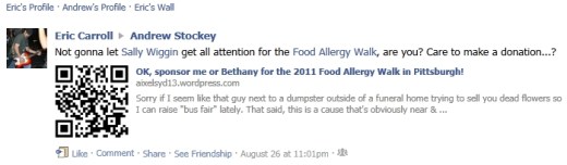 Not gonna let Sally Wiggin get all attention for the Food Allergy Walk, are you? Care to make a donation...?
