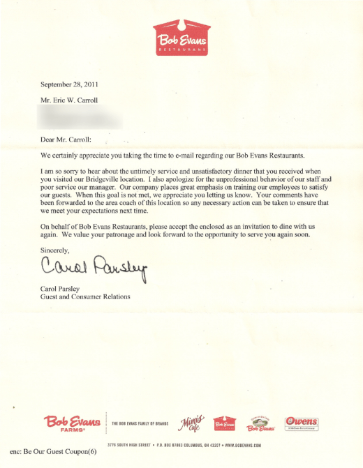 Bob Evans Letter Bob Evans Letter