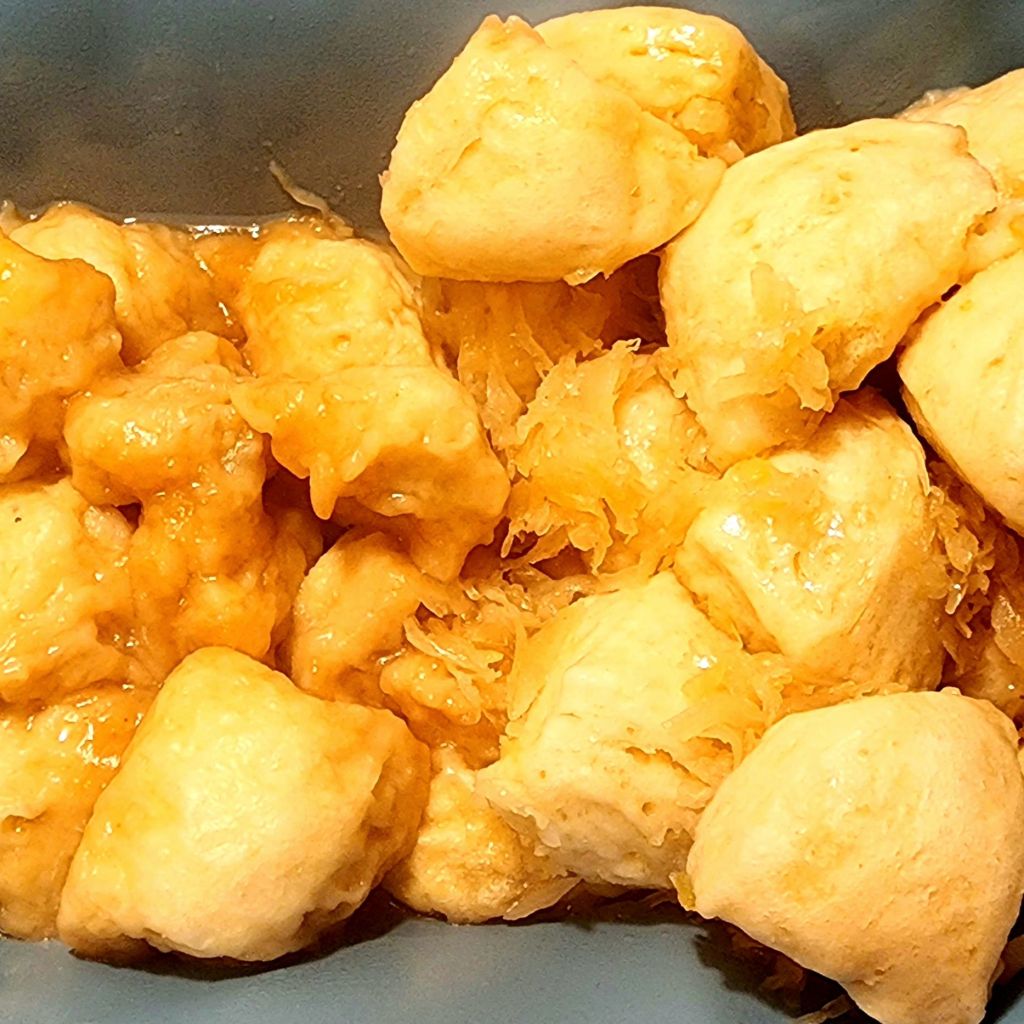 Stock pot dumplings on the left, crock pot dumplings on the right.