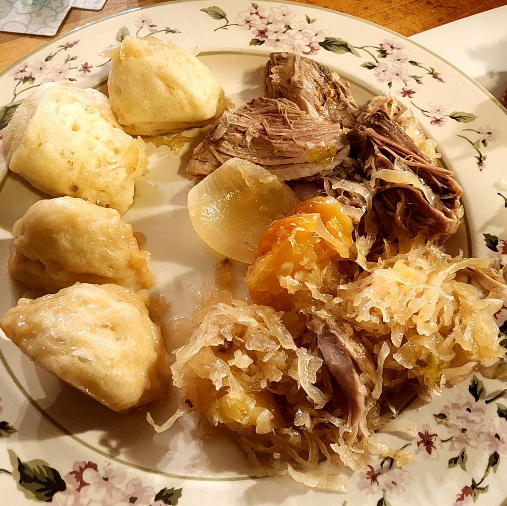 Crock Pot Pork n' Sauerkraut with dumplings for New Year's Day!