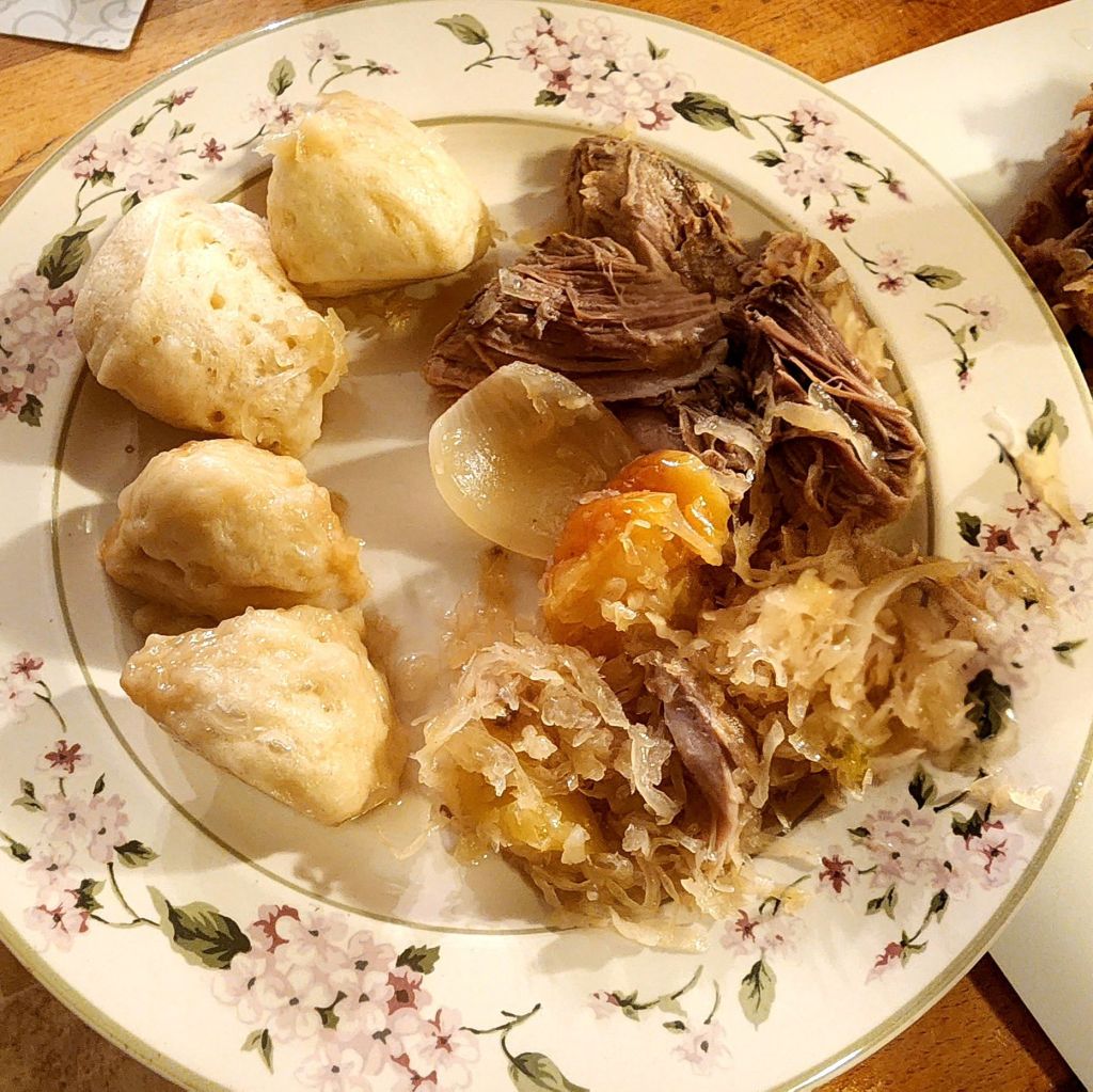Pork, Sauerkraut, Apples, Onions, & Dumplings