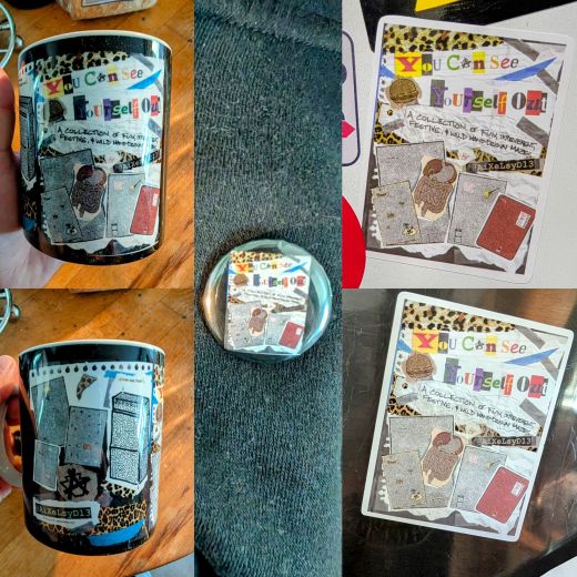 YCSYO Swag from TeePublic - A mug, a sticker, a magnet, & a 1.25" pin!