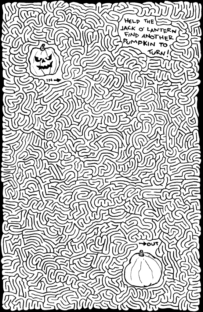 Jack O' Lantern in a Pumpkin Patch Maze (Black & White)