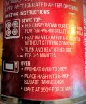 Heating instructions for corned beef hash, including stove top and oven methods.